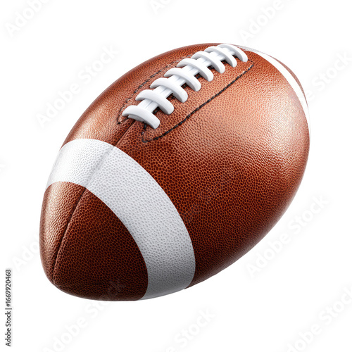 Realistic, isolated leather football with white laces and stripes, ready for play