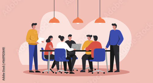 Professional team conducting a productive business meeting in a modern office. Collaborating on strategy, development, and achieving corporate success.