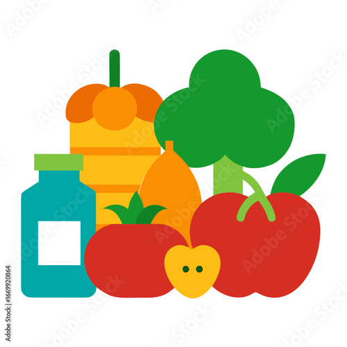 Healthy food and medicine bottle illustration
