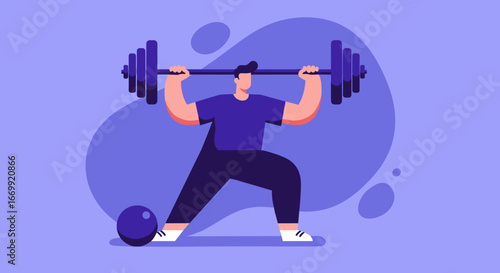 Dynamic illustration of a determined man powerlifting a heavy barbell, symbolizing strength, fitness, and a healthy, active lifestyle. Perfect for health and wellness.