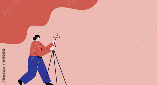 Creative professional using a camera on a tripod to capture content. Ideal for themes of photography, videography, content creation, and media production.