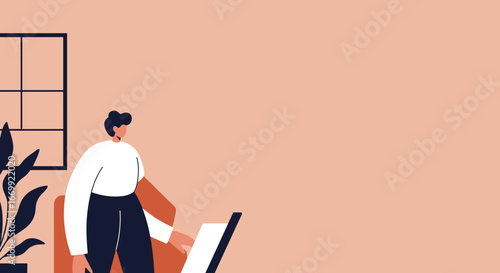 Modern individual working remotely on a laptop in a cozy home office setting. Lifestyle, productivity, and technology concept.