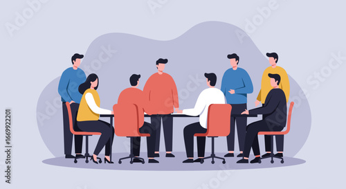 A diverse team of business professionals collaborates in a productive office meeting, fostering teamwork and strategic discussion. Ideal for corporate concepts.