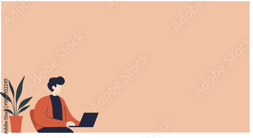 Professional working remotely on a laptop in a modern, minimalist home office. Captures concepts of productivity, digital work, and a focused lifestyle.