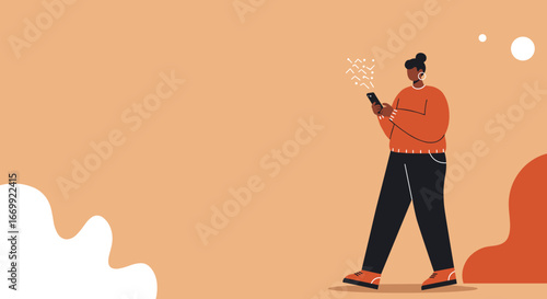 Modern illustration of a person actively using a smartphone, symbolizing digital communication, social media, and online connectivity. Ideal for technology, business, or lifestyle content.