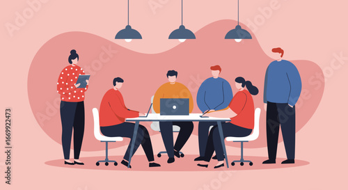 Diverse team collaborating in a modern office meeting, discussing ideas and working together. Ideal for business, teamwork, and professional development concepts.