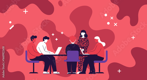 A diverse team collaborates in a modern office, engaged in a productive meeting with laptops. Ideal for business, technology, and teamwork concepts.