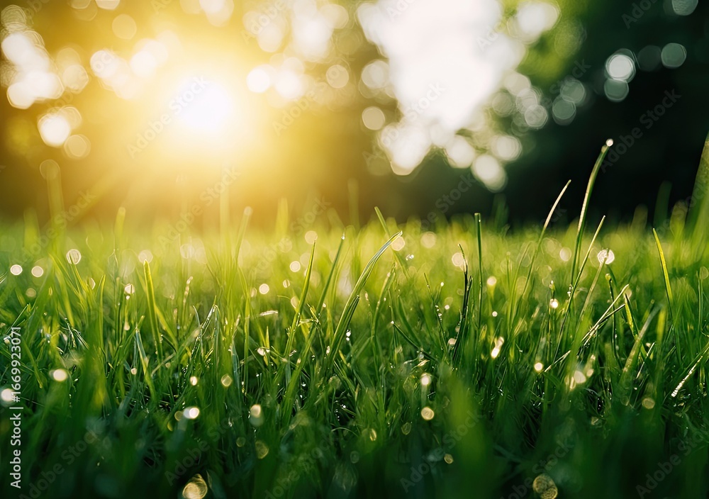 Fototapeta premium Dewy grass at sunrise
