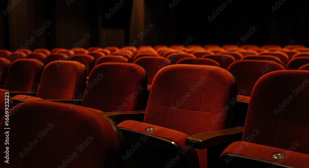 Fototapeta premium Empty theater seats in a darkened auditorium