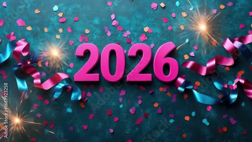 Wallpaper Mural Vibrant new year 2026 celebration with confetti and sparklers on teal background. Happy New Year 2026 Torontodigital.ca