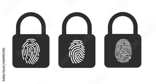 padlock with fingerprint scanner in flat style