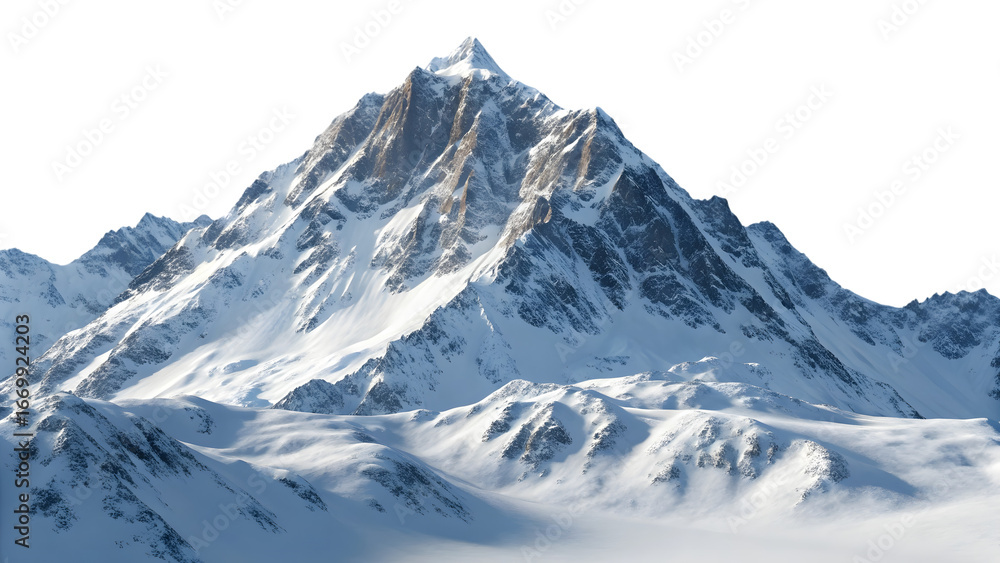 Obraz premium Majestic snow covered mountain range against a stark in wintertime on transparent background