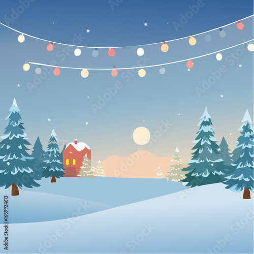 Beautiful blue sky Christmas background with lights VECTOR