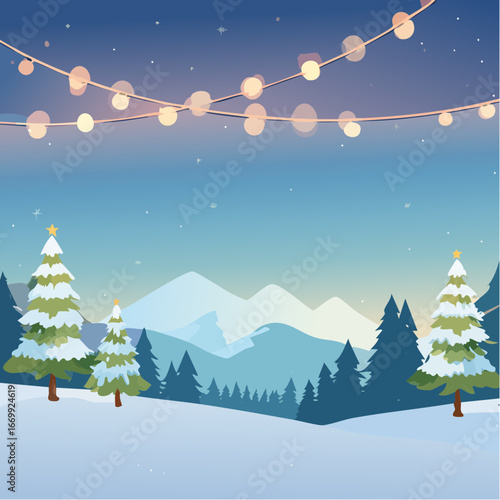 Beautiful blue sky Christmas background with lights VECTOR