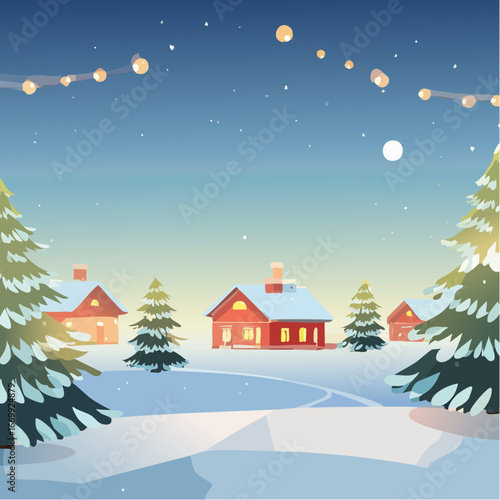 Beautiful blue sky Christmas background with lights VECTOR
