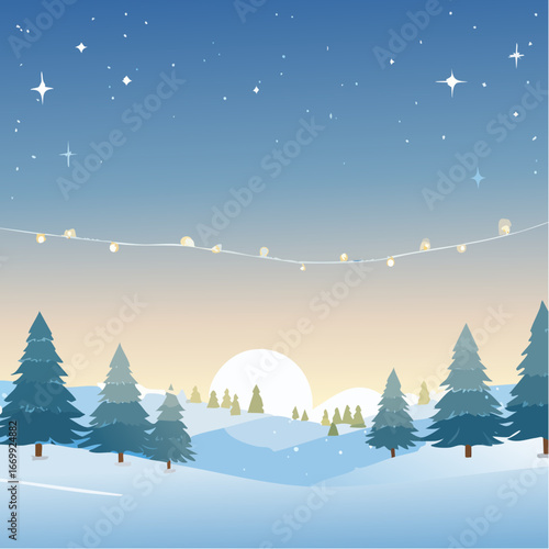 Beautiful blue sky Christmas background with lights VECTOR