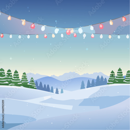 Beautiful blue sky Christmas background with lights VECTOR