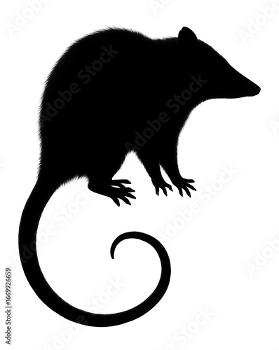 Possum silhouette with prehensile tail and pointed snout