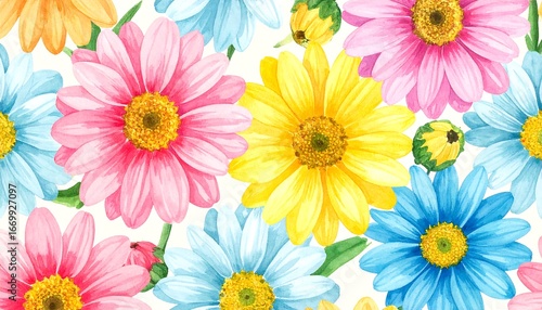 Wallpaper Mural Vibrant Watercolor Daisies Floral Pattern. Torontodigital.ca