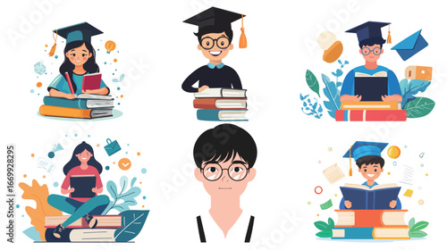 Young Student Illustration Vector Graphic Design – Cute School Kid Artwork