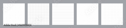 Seamless set pattern bullet journal, grid, line, isometric polka dot and cross template.