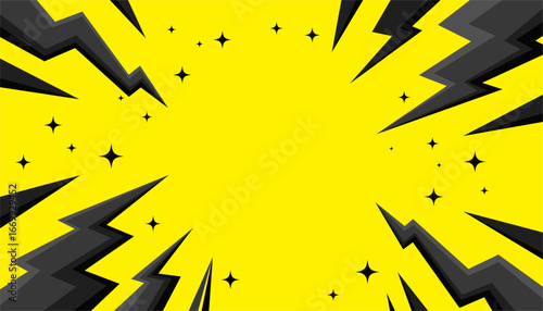 Pop art comic background with lightning bolts. Cartoon vector illustration on a yellow background. Design Illustration