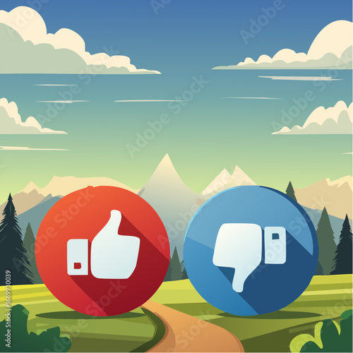 Red blue like icon and red dislike icon with thumbs vector