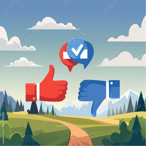Red blue like icon and red dislike icon with thumbs vector