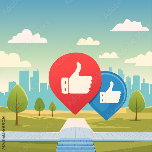 Red blue like icon and red dislike icon with thumbs vector