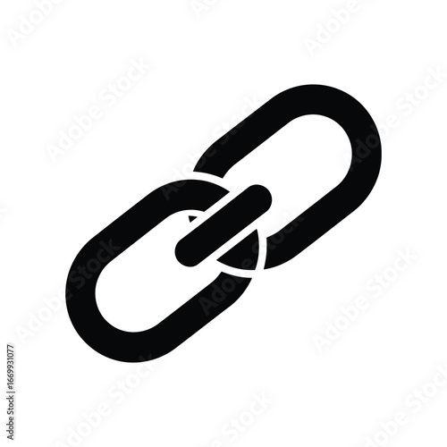 Simple black and white link icon symbolizing connection and interoperability for digital platforms white background