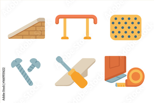 Accessibility Icons for Kids. Flat vector mini-illustrations Adding accessibility ramp and entrance mat in colors children's