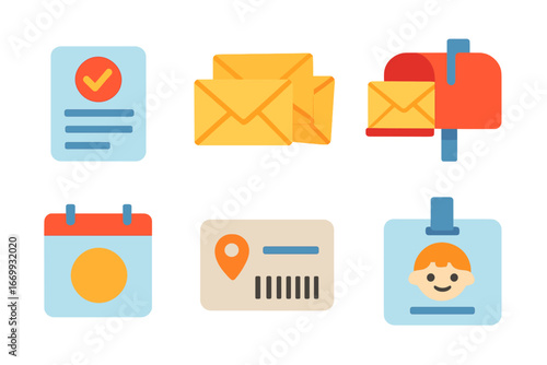 Child's Subscription Icons. Flat vector mini-illustrations Subscription distribution grid in colors children's illustrations: