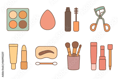 Children's Makeup Icons. Flat vector mini-illustrations Eyeshadow palette arrangement in colors children's illustrations: quad