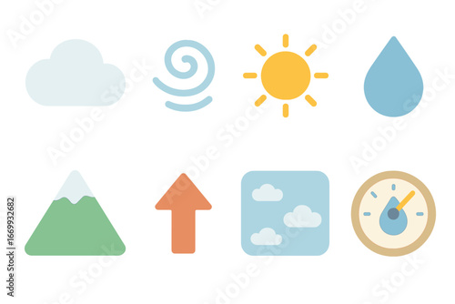 Cloud Formation Diagram. Flat vector mini-illustrations Cloud formation process in colors children's illustrations: cloud, water