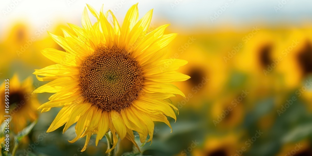 Obraz premium The Sunflower Standing Tall in a Golden Field of Blossoms at Sunrise