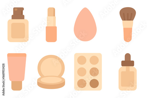 Colorful Makeup Icons. Flat vector mini-illustrations Foundation and concealer kit in colors children's illustrations: foundation