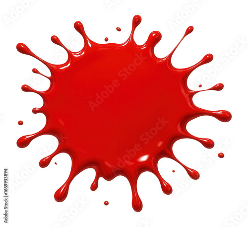 Paint splatter with high gloss finish, bright red
