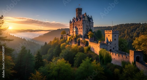 Hohenzollern Castle Sunrise Landscape.
