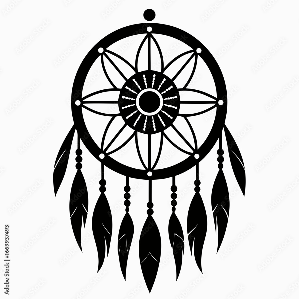Fototapeta premium Dreamcatcher Drawing vector clean black silhouette design white background