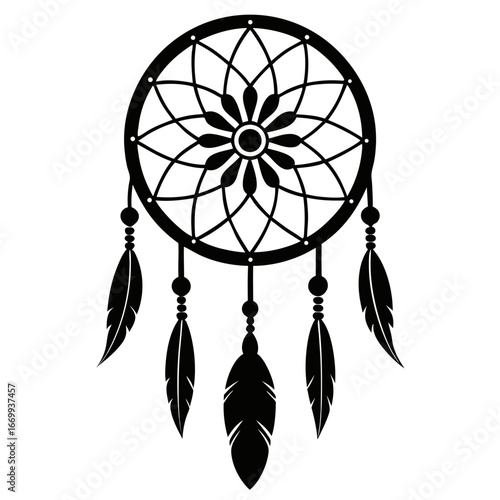 Dreamcatcher Drawing vector clean black silhouette design white background
