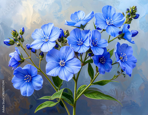  Delicate Blue Wildflowers on Slender Green Stem – Isolated Botanical PNG 