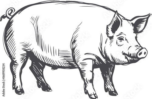 Pig Sketch Vector Illustration Farm Animal Art Swine Drawing Style