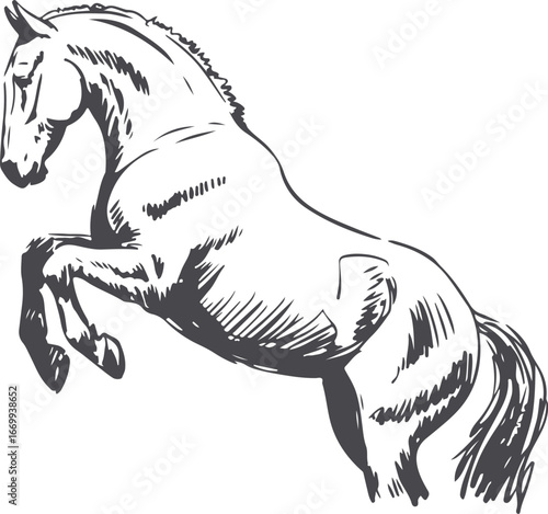 Horse Sketch Vector Illustration of Equestrian Animal in Action Stance