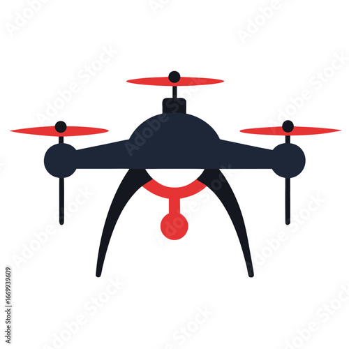 Modern quadcopter drone with red propellers and camera