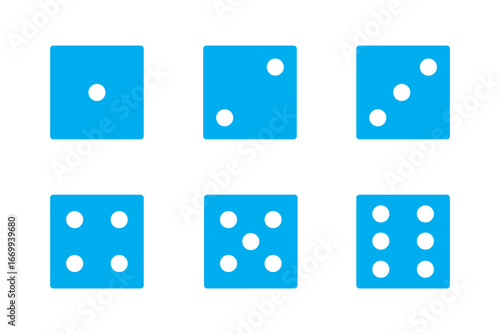 Dice square icon set with six-sided dice designs. A complete vector illustration of classic casino and board game dice for gaming and entertainment visuals.