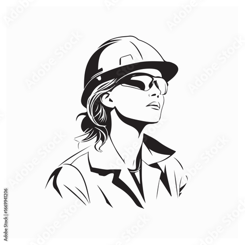 Professional Woman Engineer Wearing Protective Helmet Silhouette Vector