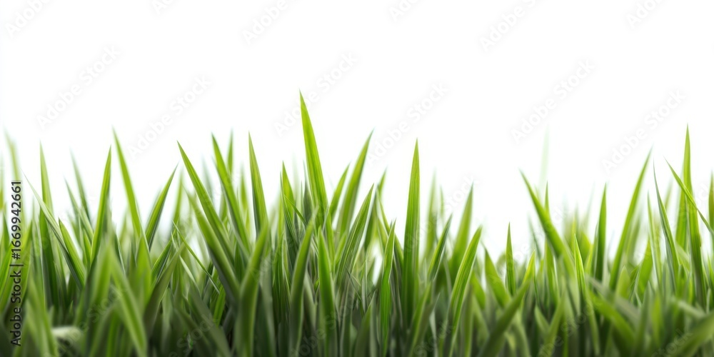 Fototapeta premium The Grass Blades Closeup on White Background Showing Fresh Vibrant Green Spring Growth