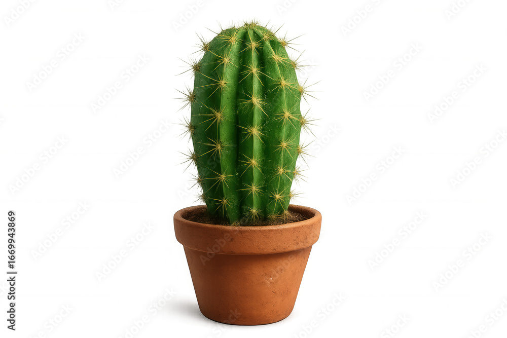 Fototapeta premium 3d rendering of a green cactus plant growing in a terracotta pot, isolated on transparent background