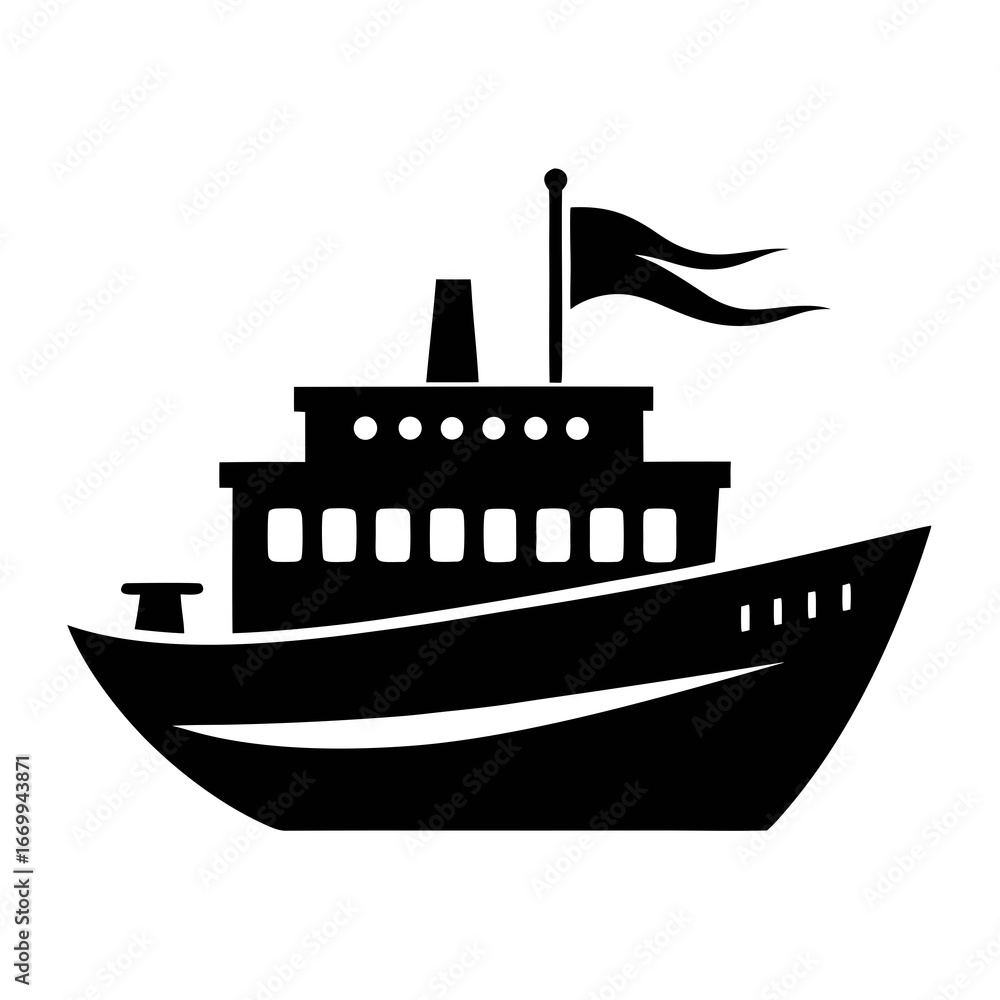 Obraz premium Ship vector clean black silhouette design white background