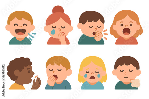 Child's Emotion Icons. Flat vector mini-illustrations emotions in colors children's illustrations: happy face with speech bubble,